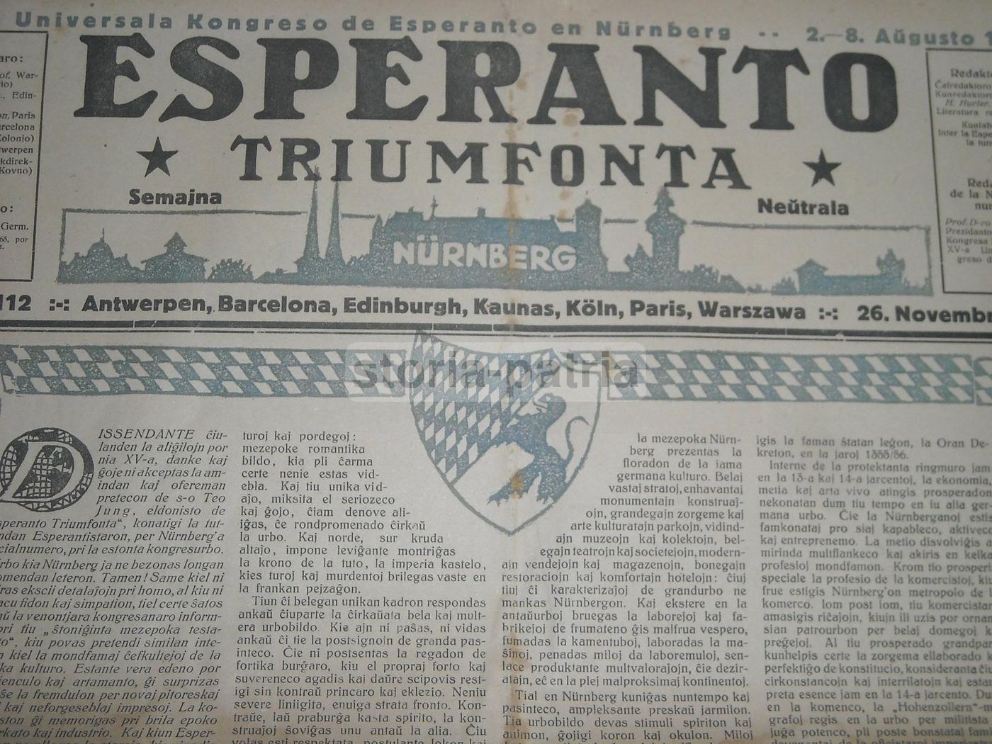 Giornale Esperanto Triumfonta Nurnberg 1922 Araldica Illustrato