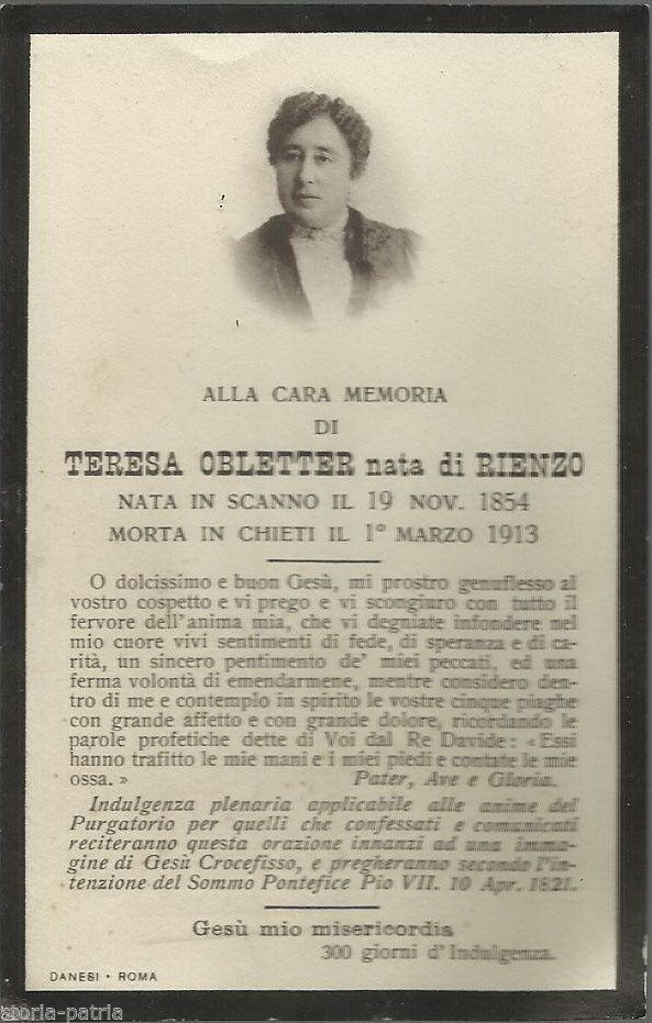 Luttino Antico Teresa Obletter Di Rienzo Scanno Chieti 1913