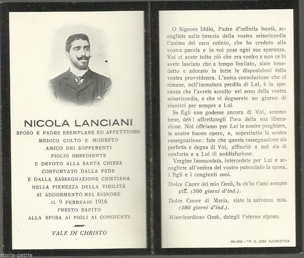 Luttino Funebre Medico Nicola Lanciani, 1916