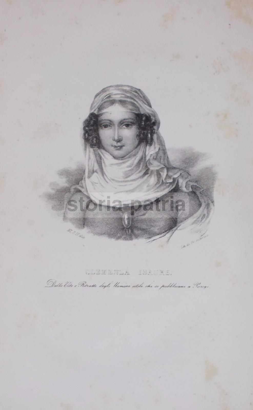 Incisione Antica Clemenza Isaure, Ritratto Litografia 1840 Circa
