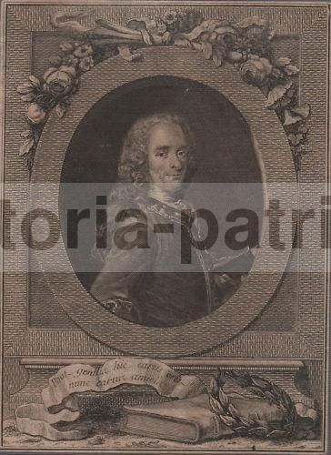 Ritratto Di Voltaire, Incisione Antica Di Cathelin Da De La Tour, La Henriade, XVIII Secolo