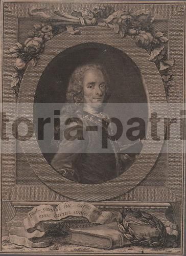 Ritratto Di Voltaire, Incisione Antica Di Cathelin Da De La Tour, La Henriade, XVIII Secolo