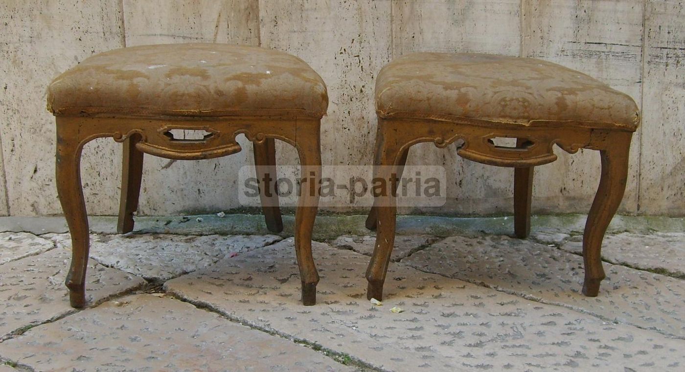 Coppia Di Sgabelli Antichi, XIX Secolo, Epoca Luigi Filippo, Da Restaurare