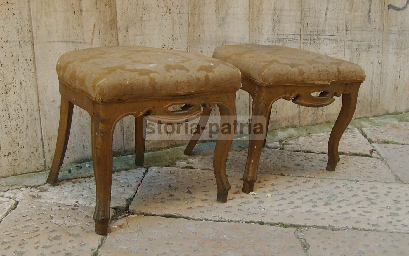 Coppia Di Sgabelli Antichi, XIX Secolo, Epoca Luigi Filippo, Da Restaurare