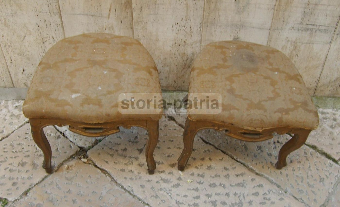 Coppia Di Sgabelli Antichi, XIX Secolo, Epoca Luigi Filippo, Da Restaurare