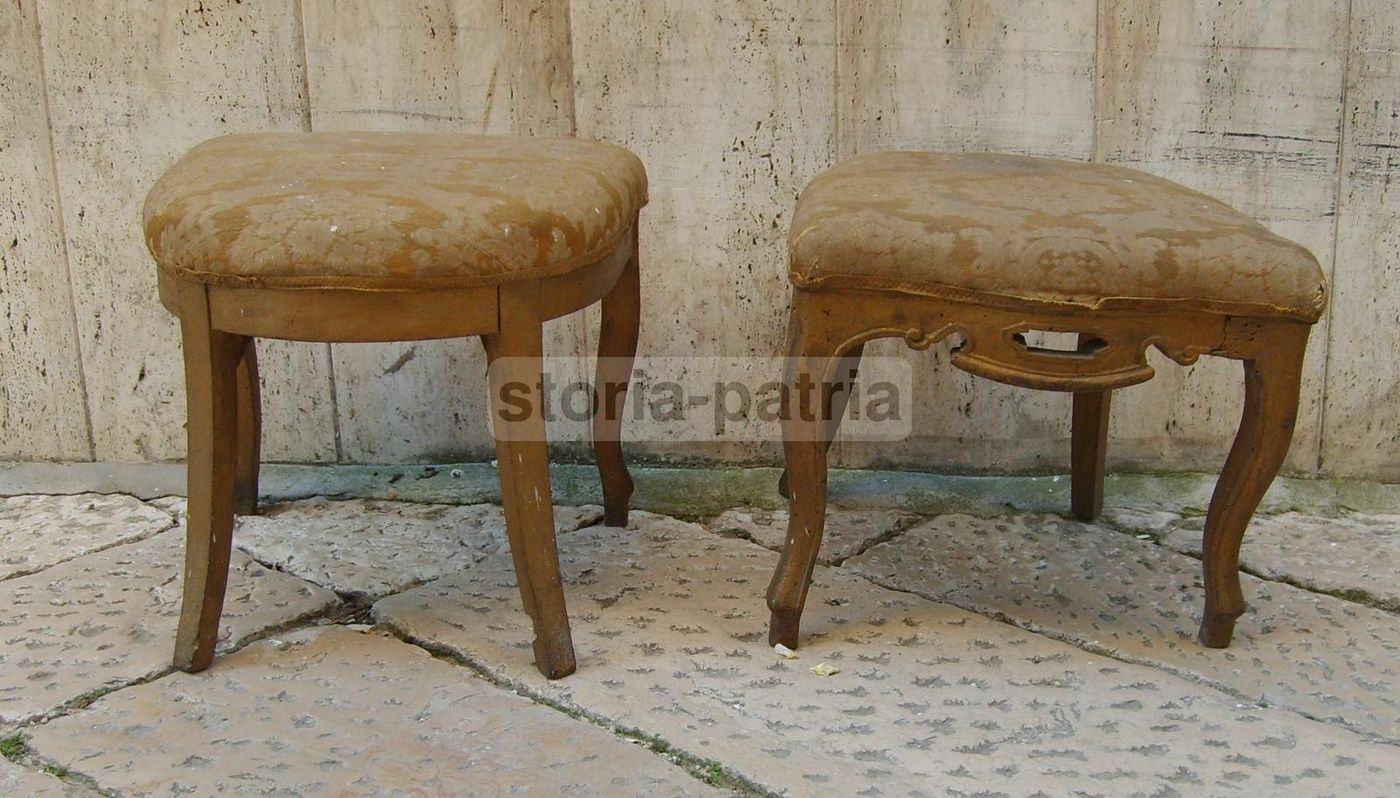 Coppia Di Sgabelli Antichi, XIX Secolo, Epoca Luigi Filippo, Da Restaurare