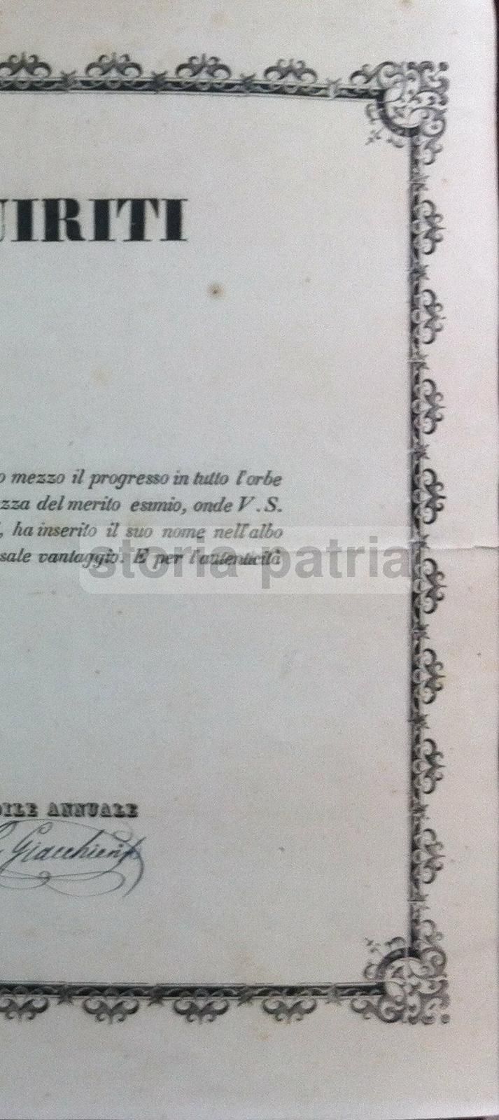 Diploma Dell'Accademia Dei Quiriti (1865) Gian Vincenzo Gravina