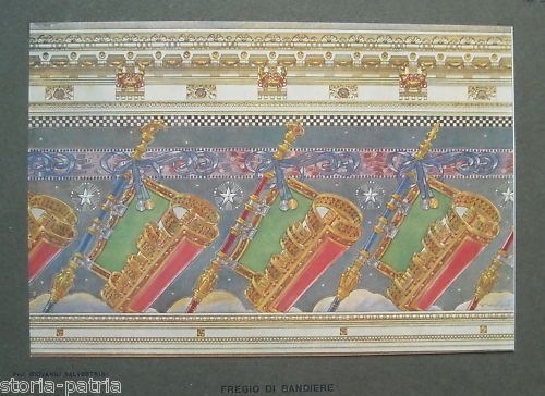 Stampa Antica Fregio Bandiere Giovanni Silvestrini Torino Anni '20