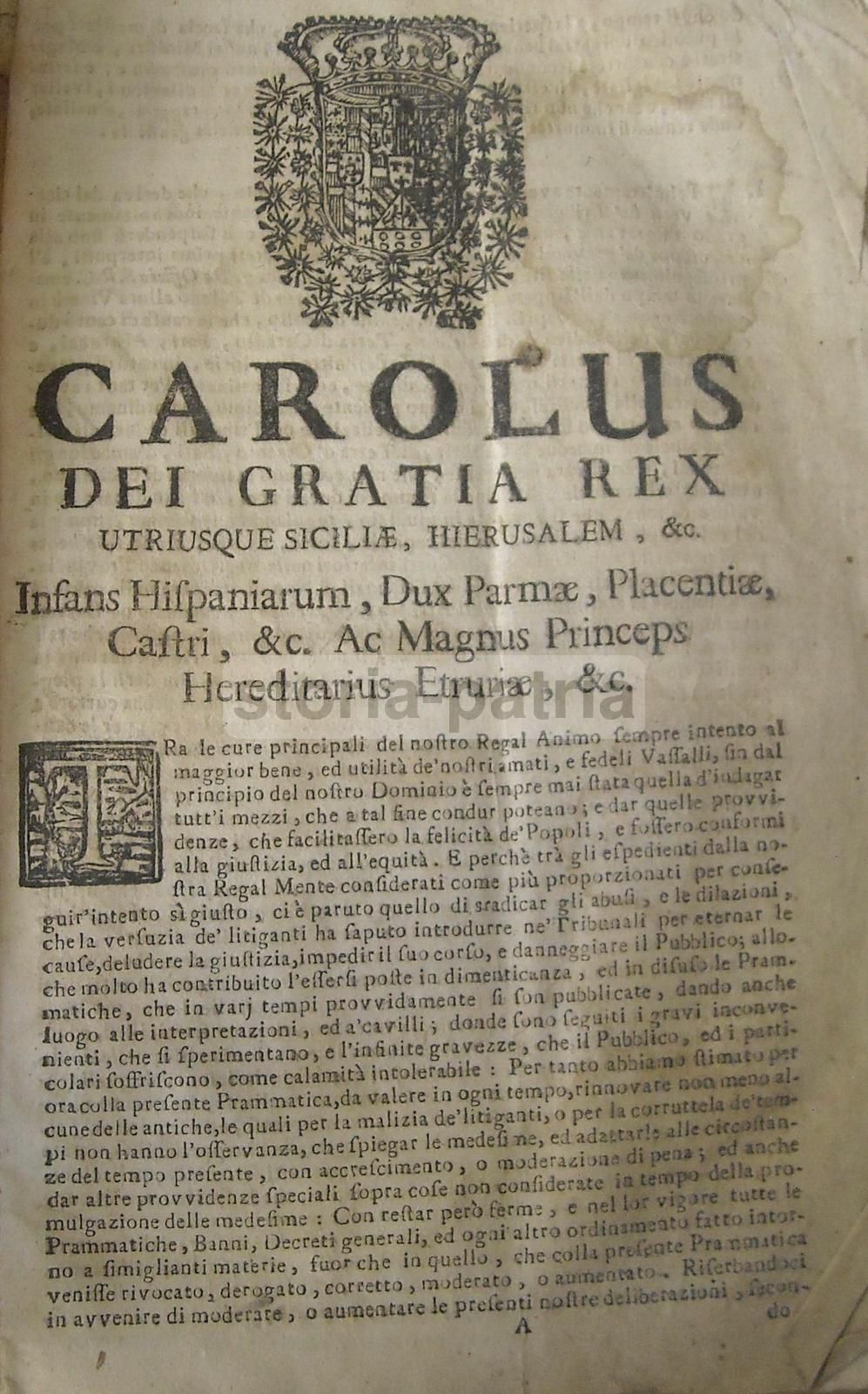 Prammatica Di Carlo III Sulla Giustizia E I Tribunali Del Regno Di Napoli, 1738
