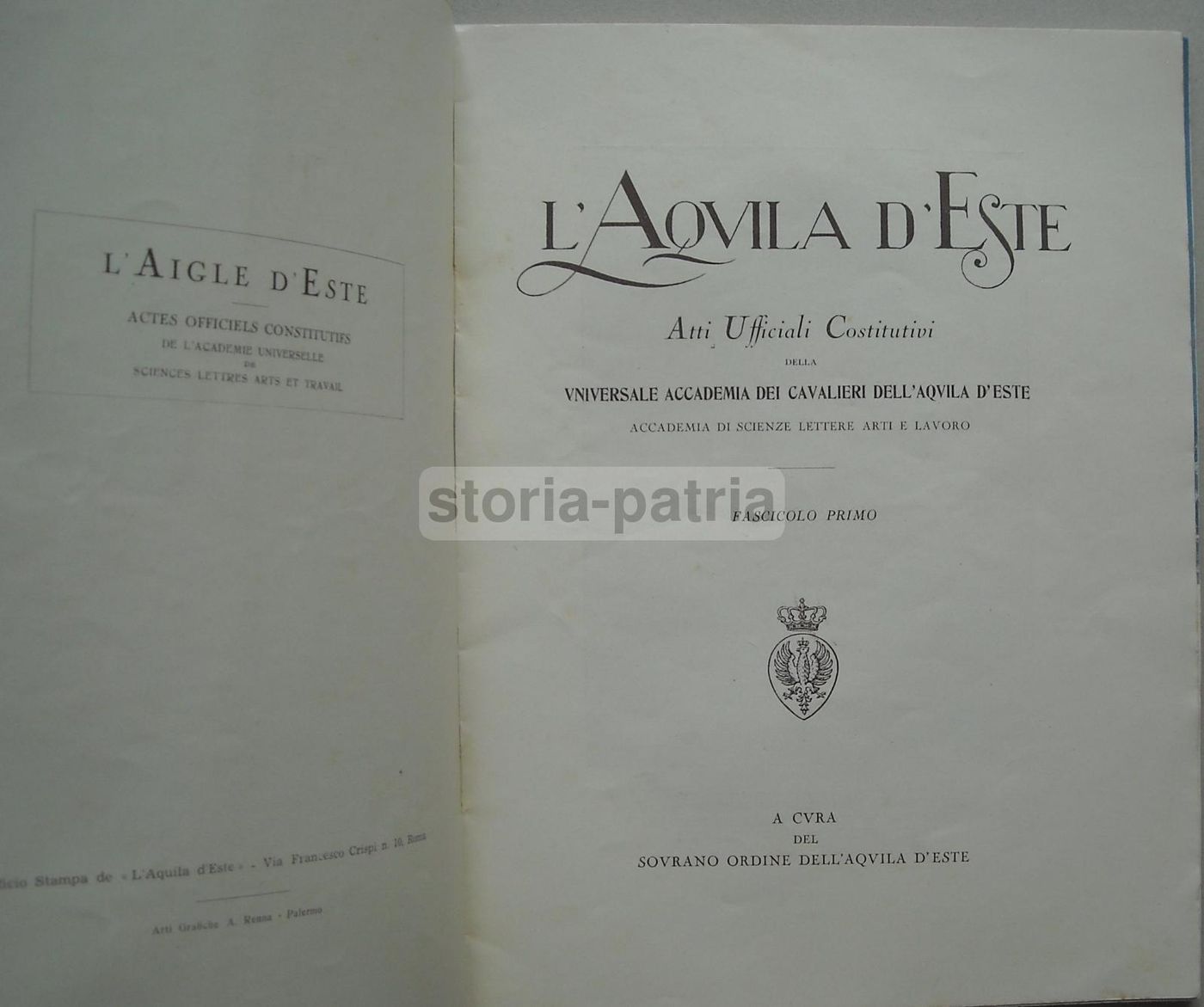 Atti Ufficiali Costitutivi Dell'Universale Accademia Dei Cavalieri Dell'Aquila d'Este 1948