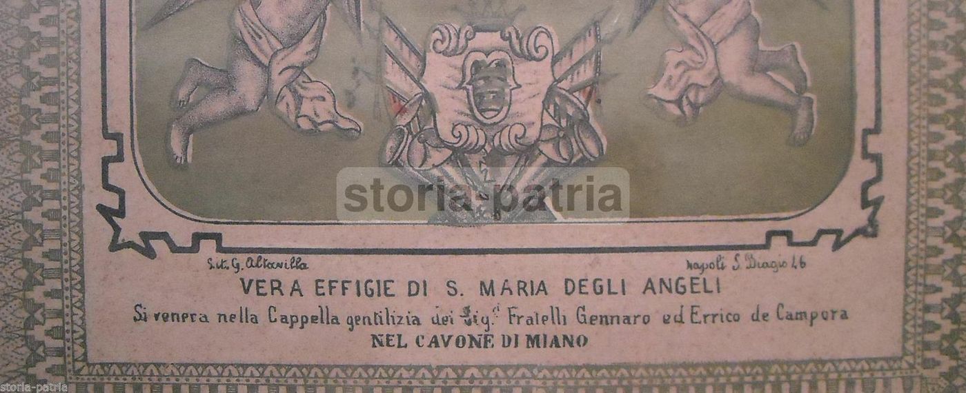 Stampa Devozionale Madonna Degli Angeli, Famiglia De Campora, Miano, Napoli, Circa 1850