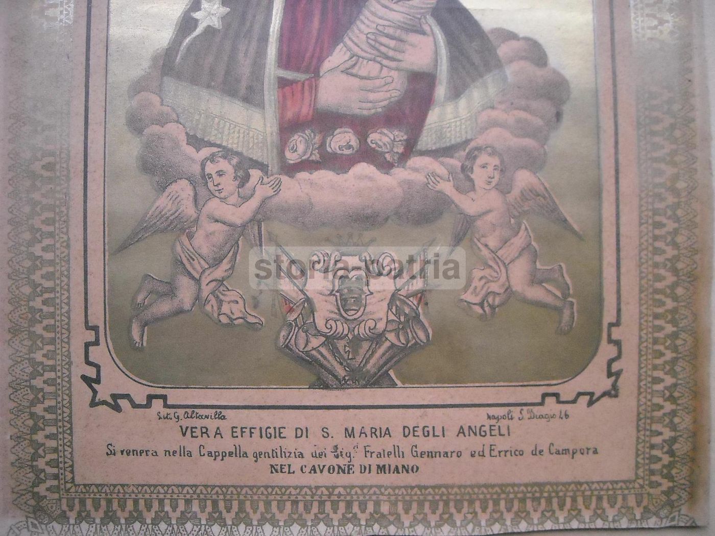 Stampa Devozionale Madonna Degli Angeli, Famiglia De Campora, Miano, Napoli, Circa 1850