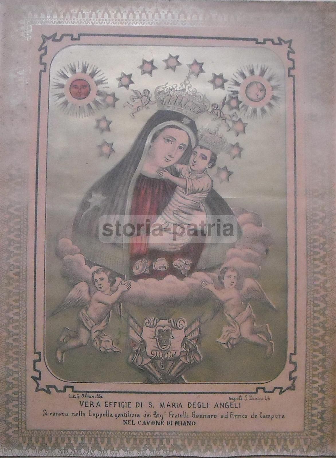 Stampa Devozionale Madonna Degli Angeli, Famiglia De Campora, Miano, Napoli, Circa 1850