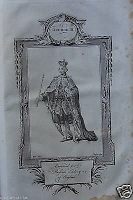 Ritratto Di Giorgio III, Incisione Originale Del Settecento Con Insegne Araldiche