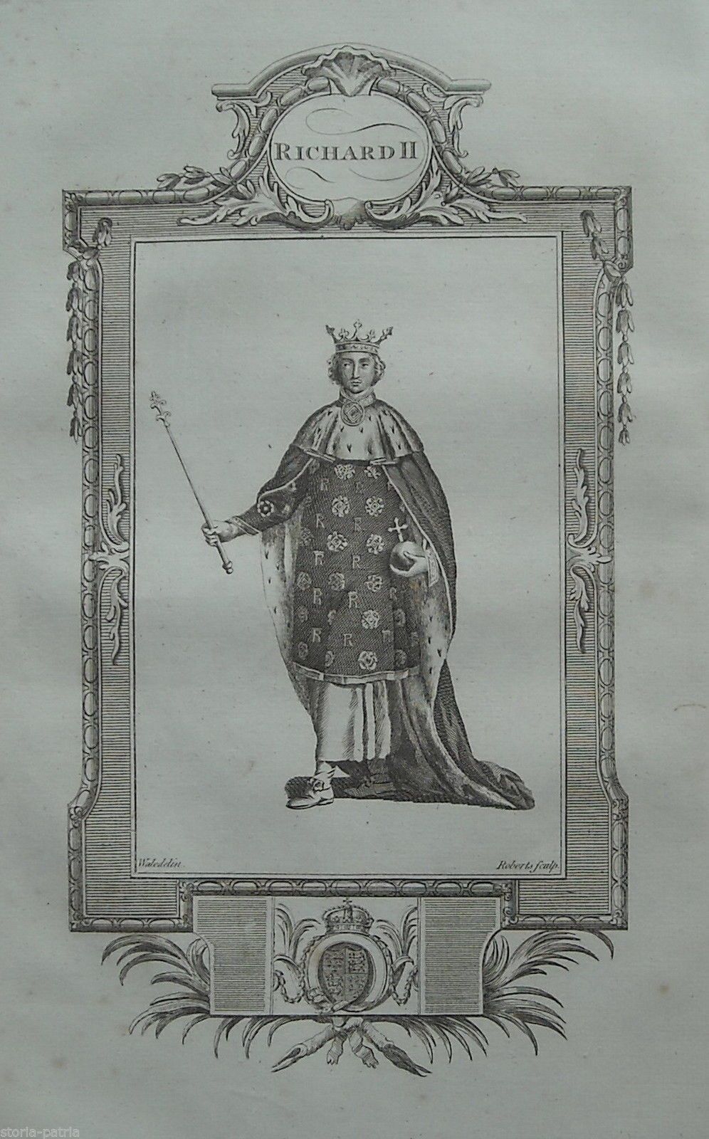 Ritratto Di Riccardo II d'Inghilterra, Incisione Antica, Fine '700