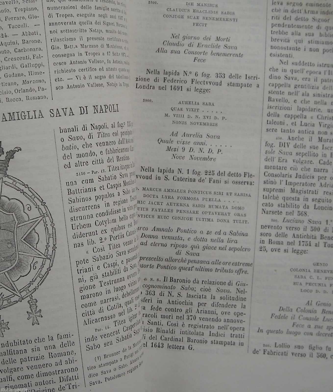 Giornale Araldico Genealogico Diplomatico 1874: Famiglie Marzano, Sava, Quaranta