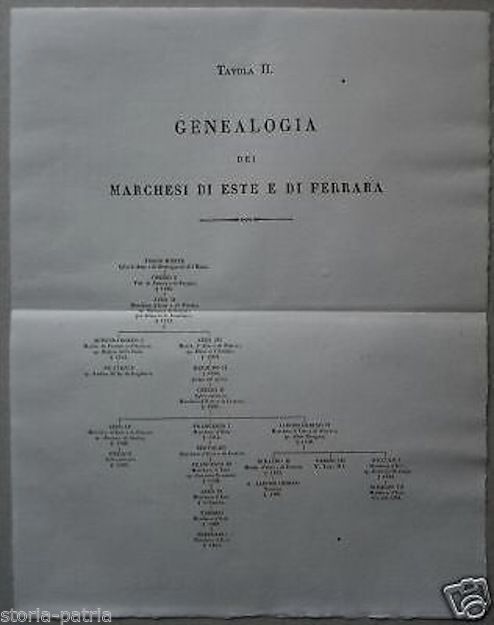 Albero Genealogico Della Famiglia Este Di Ferrara, Stampa Antica (XIX Secolo)