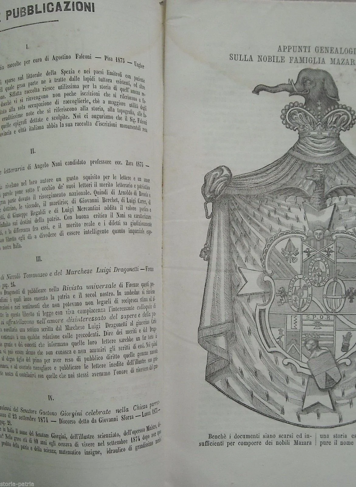 Heraldic Genealogical Diplomatic Journal 1875   Mazara, Sacile, Atri Family