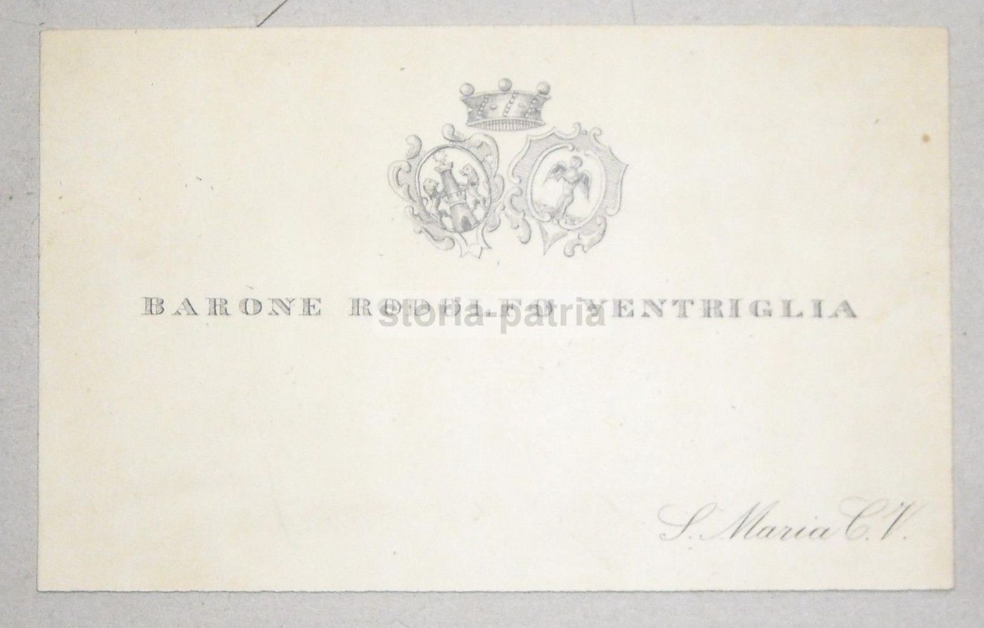 Biglietto Da Visita Barone Ventriglia Con Stemma Araldico, 1900 Circa