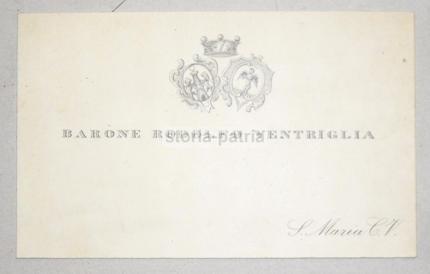Biglietto Da Visita Barone Ventriglia Con Stemma Araldico, 1900 Circa
