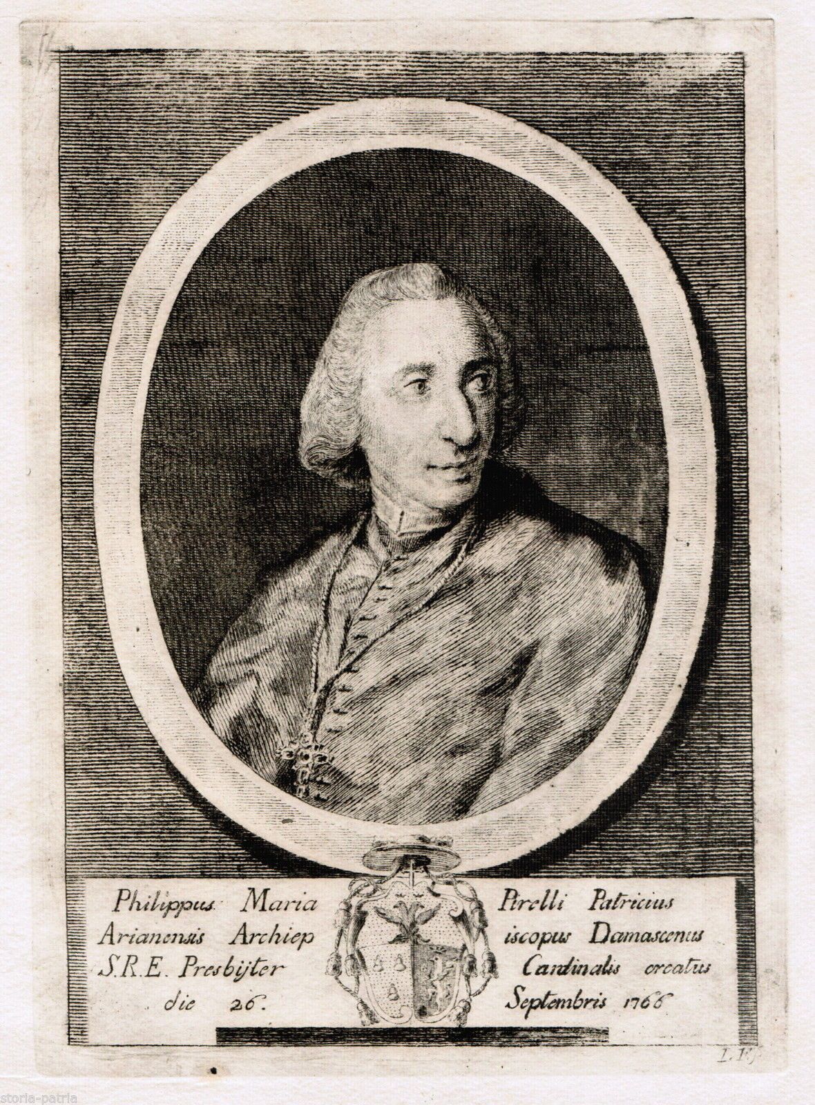Incisione Del Cardinale Philippus Maria Pirelli Con Stemmi Araldici, Irpinia
