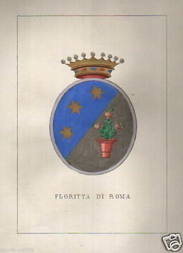 Araldica Floritta, Roma, Lazio. Litografia Originale, 1870 1880