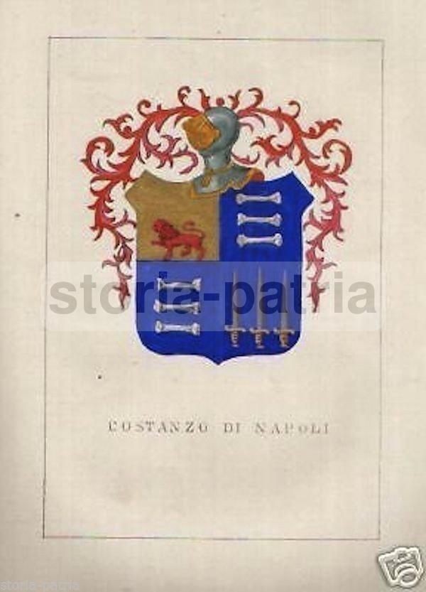 Stemma Araldico Della Famiglia Costanzo Di Napoli, Litografia Del 1870