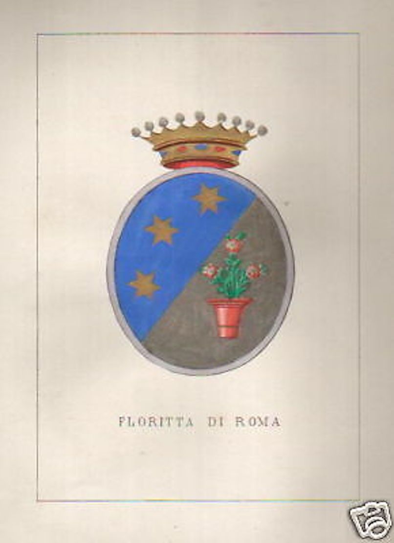 Araldica Floritta Roma Litografia Antica 1870 Stemma Nobiliare