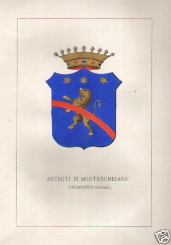 Stemma Araldico Famiglia Secreti Di Monterubbiano. Litografia, 1870