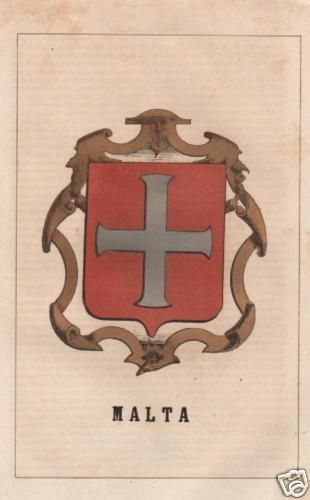 Stemma Araldico Di Malta: Litografia Originale A Colori Dell'Ottocento