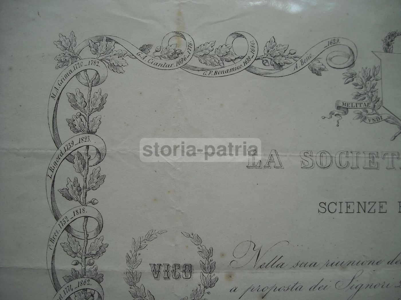 Diploma Società Maltese Di Scienze E Lettere, Imola, 1865 (araldica)