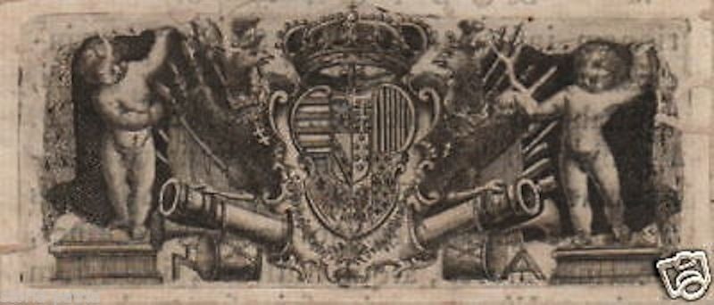 Incisione Antica Araldica Con Aquile Coronate E Putti, XVIII Secolo
