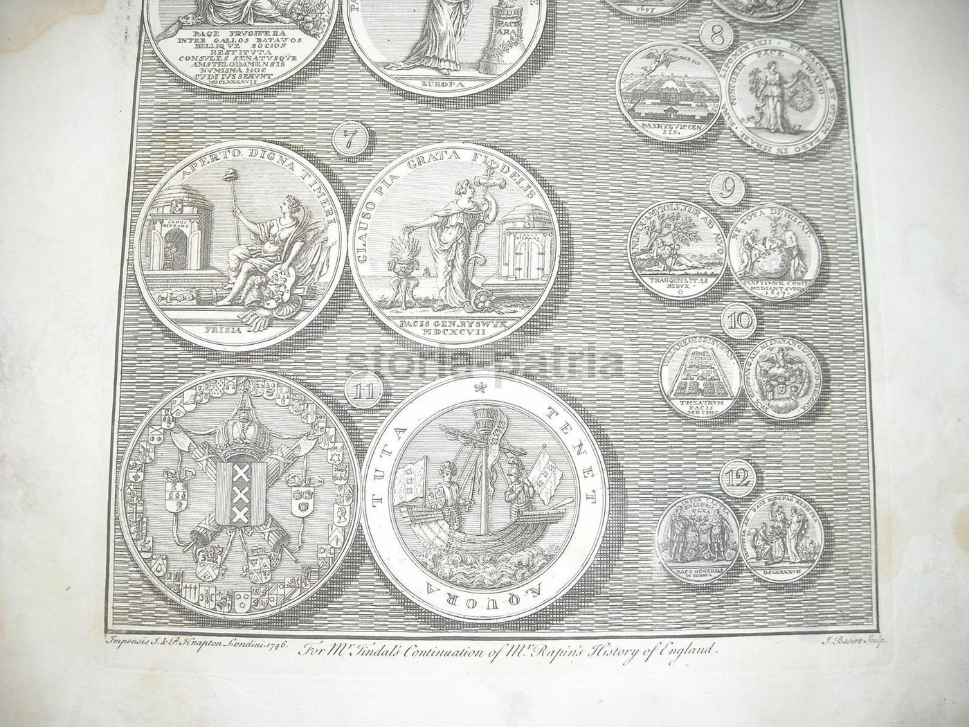 Medaglie Di Re Guglielmo III. Incisione Di Basire, Knapton, 1746. Araldica E Numismatica.