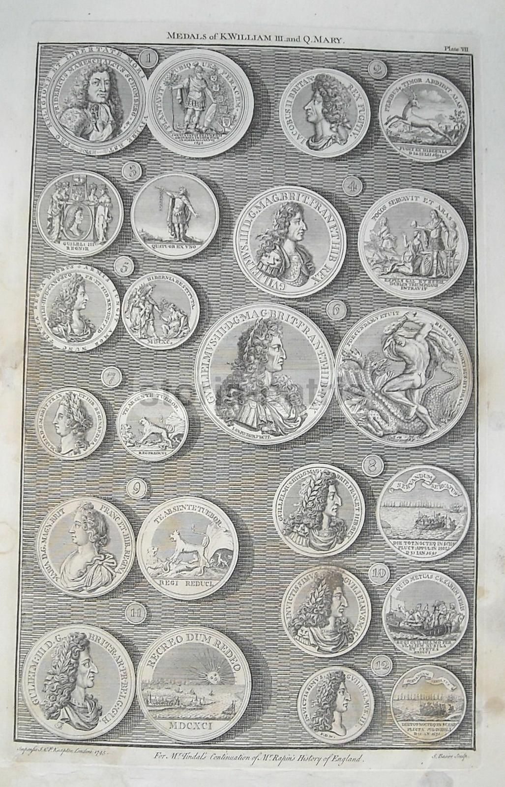 Incisione Medaglie Re Guglielmo III E Regina Maria, 1745, Basire