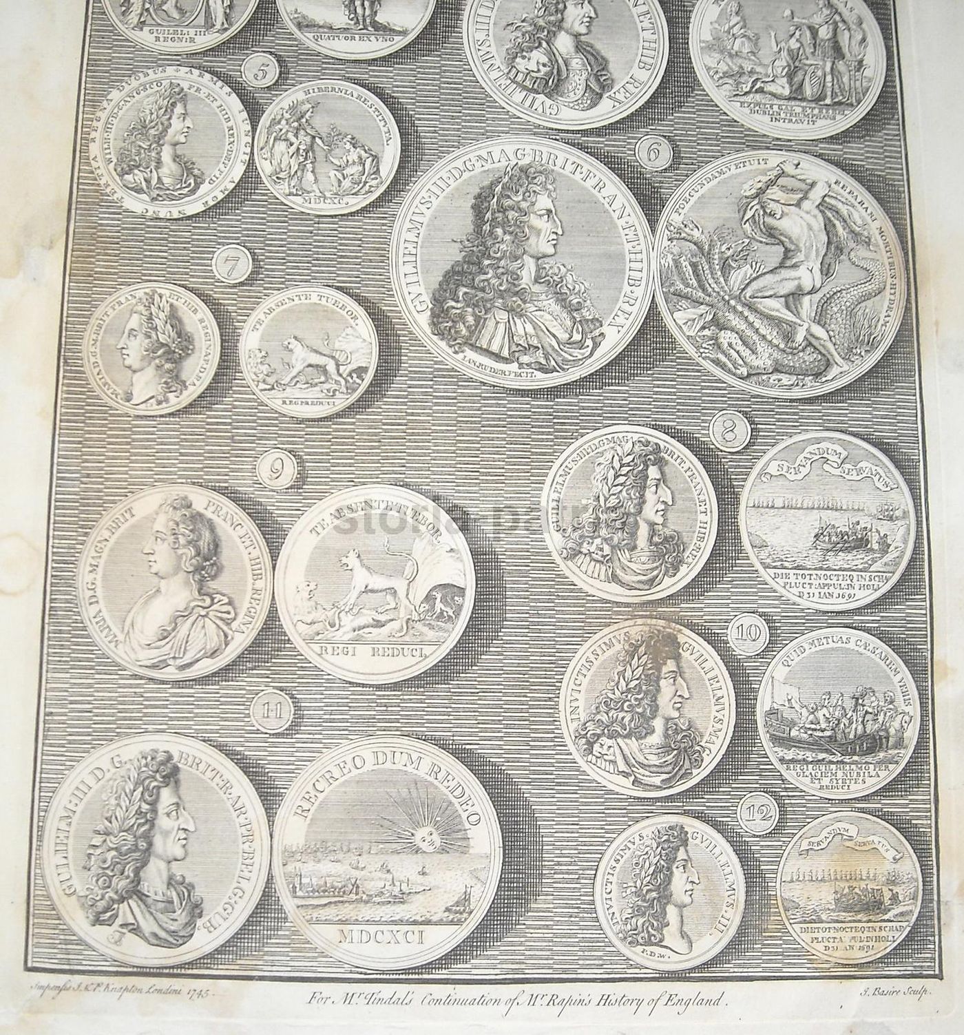 Incisione Medaglie Re Guglielmo III E Regina Maria, 1745, Basire