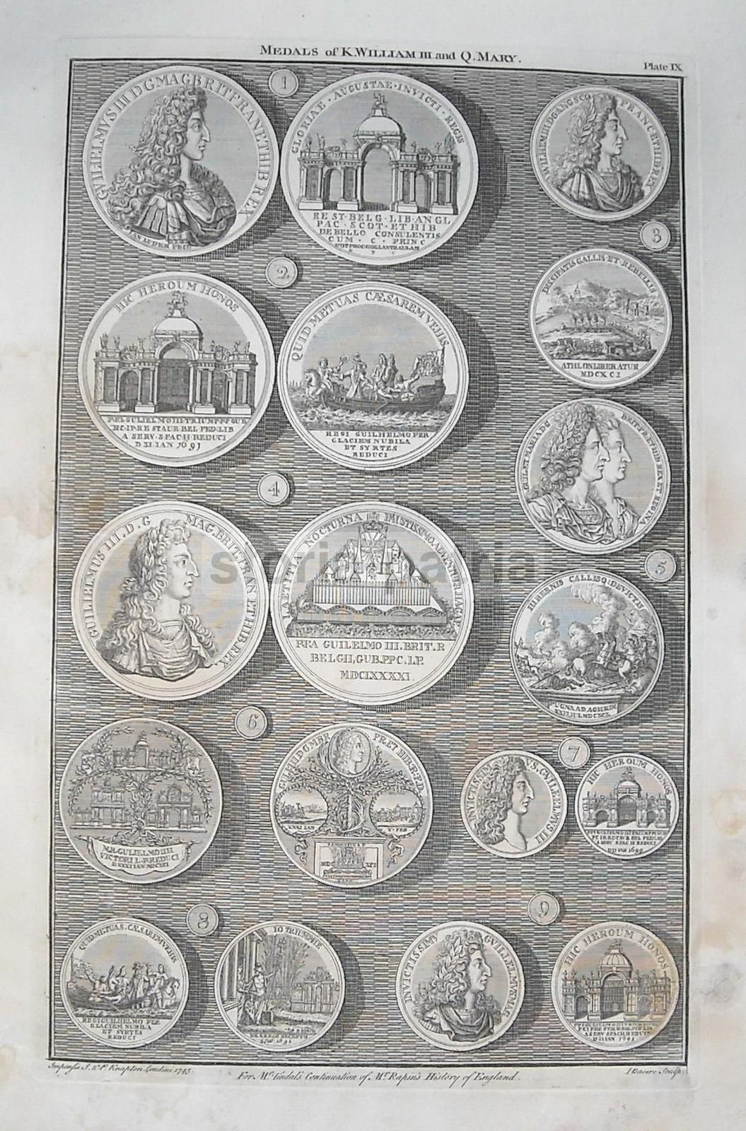Medaglie Di Re Guglielmo III E Regina Maria, Incisione Di Basire, 1745