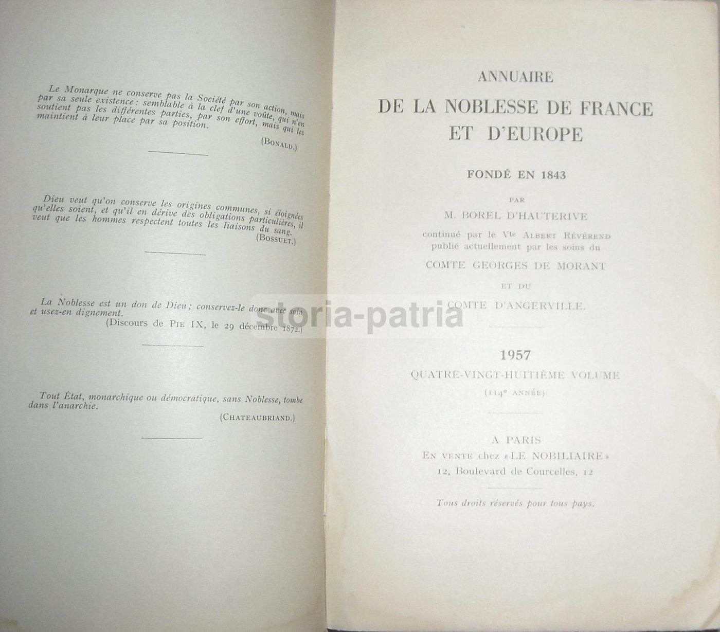Annuaire De La Noblesse De France Et d'Europe 1957 Araldica