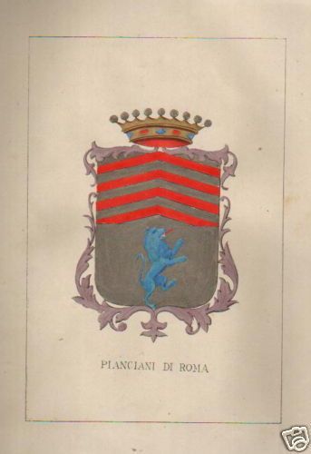 Stemma Araldico Della Famiglia Pianciani Di Roma, Litografia (1870 1880)