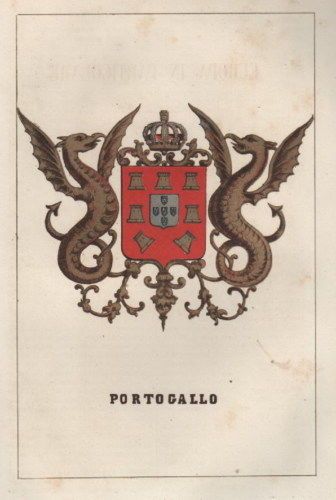 Litografia Araldica Portogallo Originale 1850 Stemma Colorato