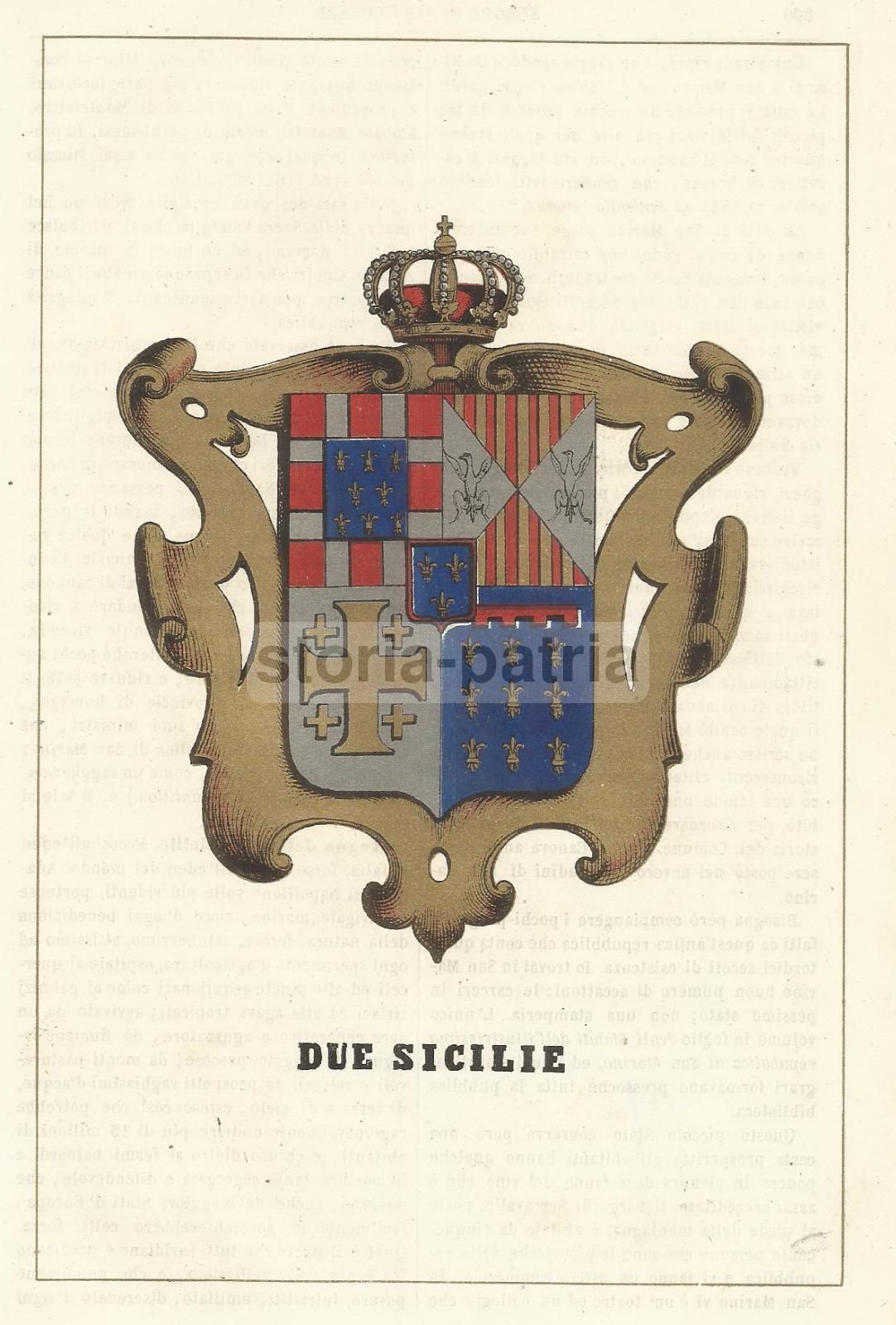 Stemma Araldico Del Regno Delle Due Sicilie, Litografia Antica, 1857