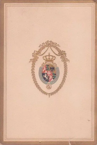 Heraldry. Coat of Arms with Savoy Knot, Motto FERT, Crown, Eagle and Lion. Circa 1900