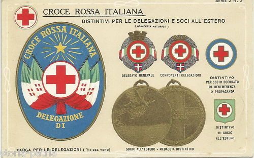 Cartolina Croce Rossa Italiana: Distintivi Per Le Delegazioni Dei Soci All'Estero
