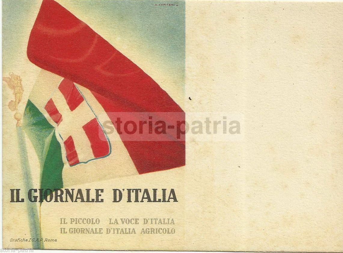 Cartolina Pubblicitaria Il Giornale d'Italia Con Tricolore E Stemma Sabaudo
