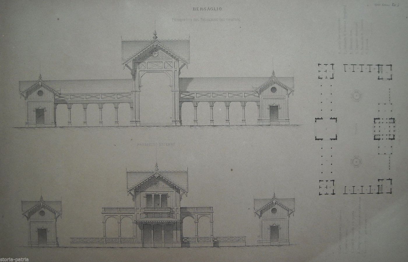 Stampa Antica Progetto Tiro A Segno Architettura Fine '800