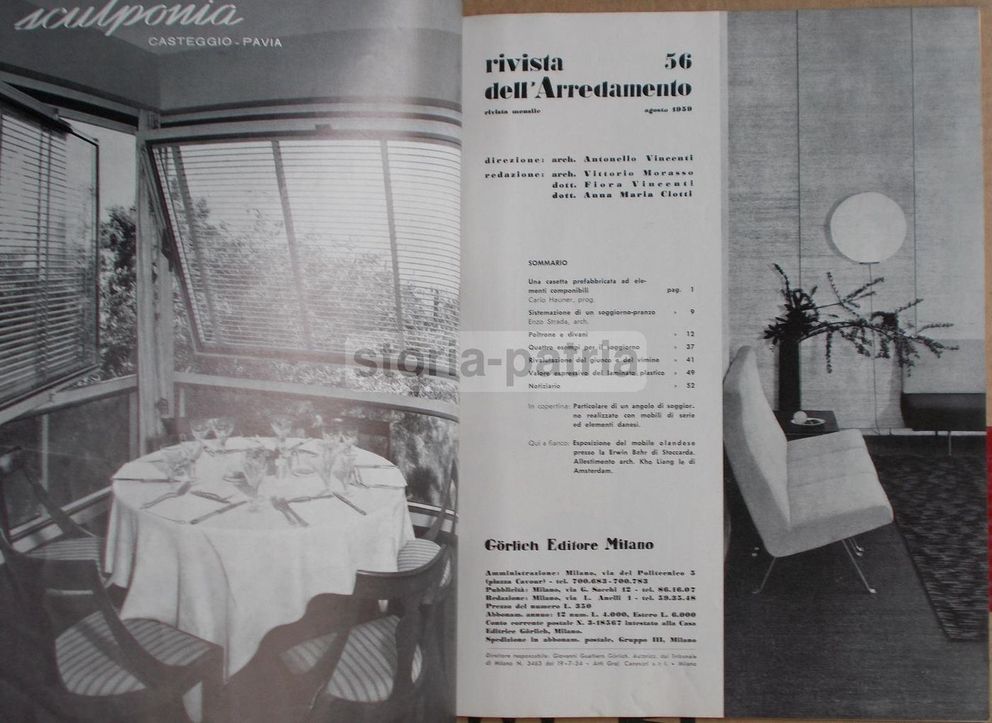 Rivista Dell'Arredamento, Agosto 1959 (n. 56): Design, Architettura E Mobili d'Epoca
