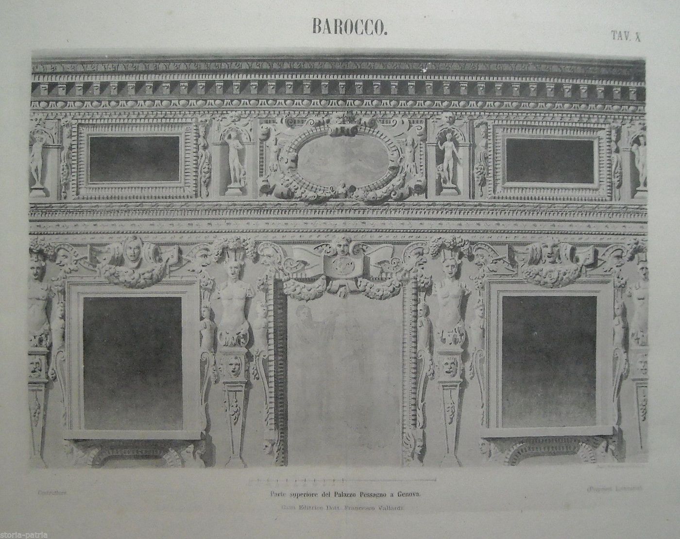 Stampa Antica Del Palazzo Pessagno A Genova: Architettura Barocca Dell'Ottocento