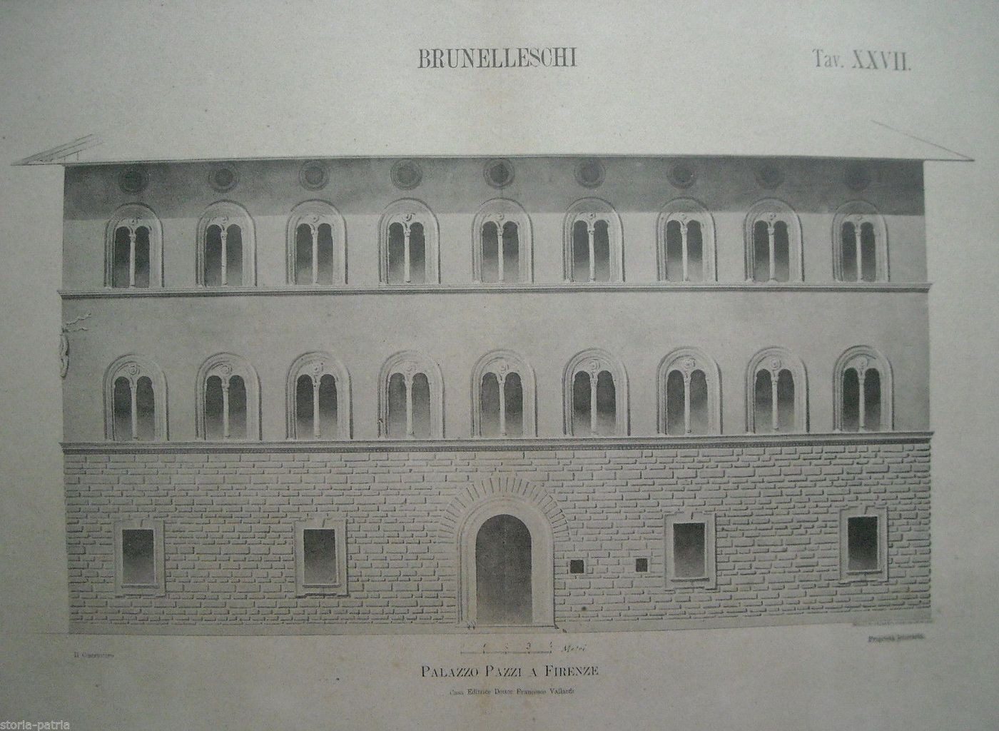 Stampa Antica Palazzo Pazzi, Firenze   Brunelleschi