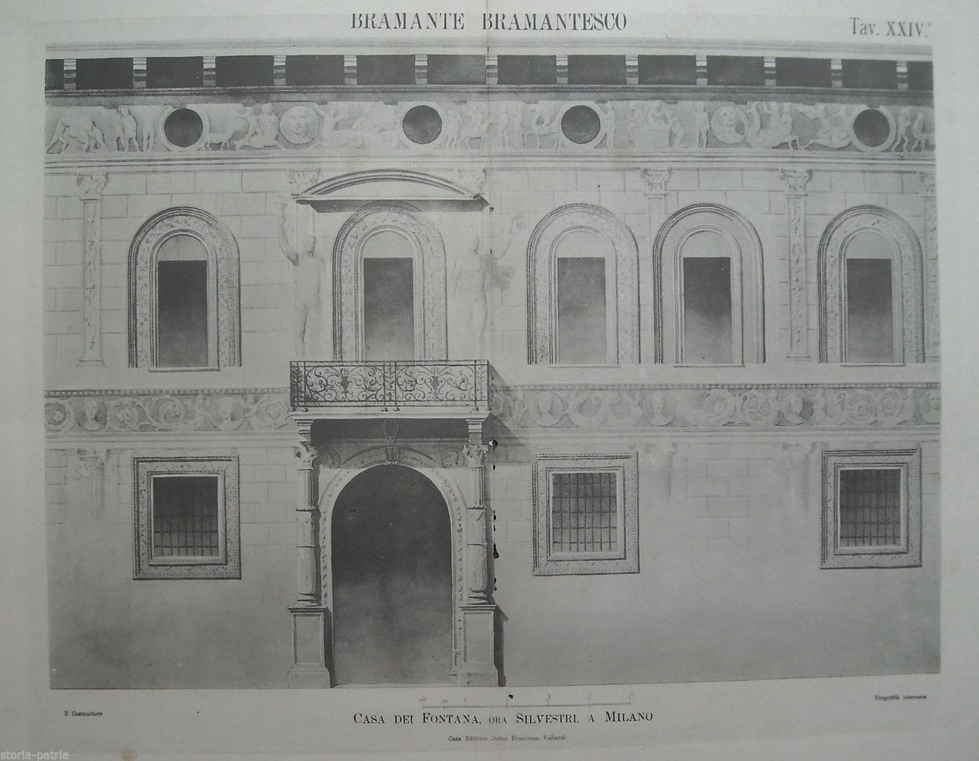 Stampa Antica Casa Fontana Silvestri Milano Bramante Vallardi Fine '800