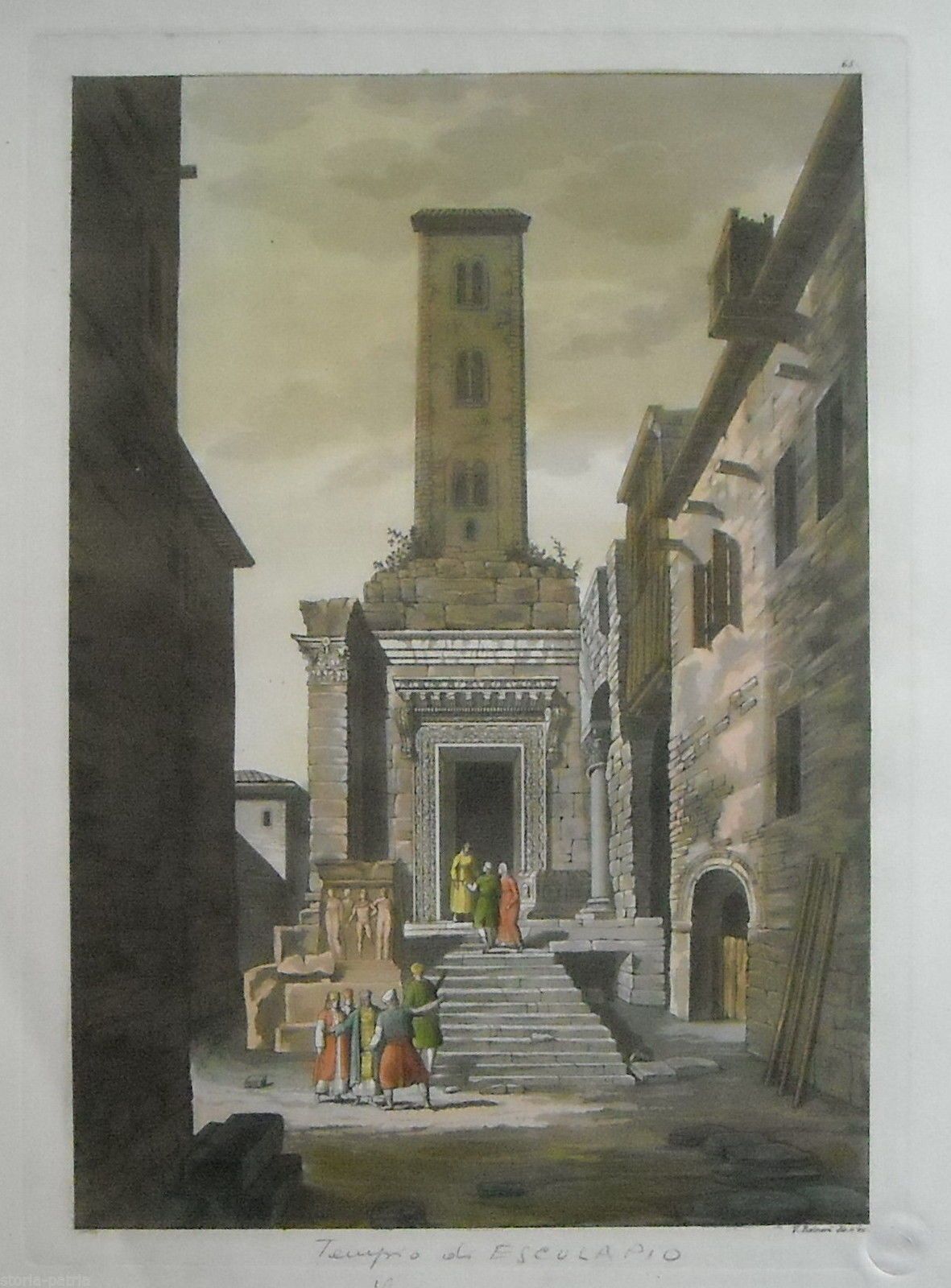 Tempio Di Esculapio, Roma. Incisione All'Acquaforte Di V. Raineri, 1820 1830 Circa