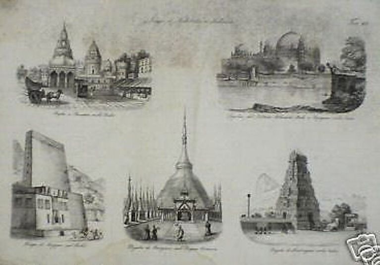 Architettura Indiana: Pagode E Sepolcri. Incisione Originale Del XIX Secolo
